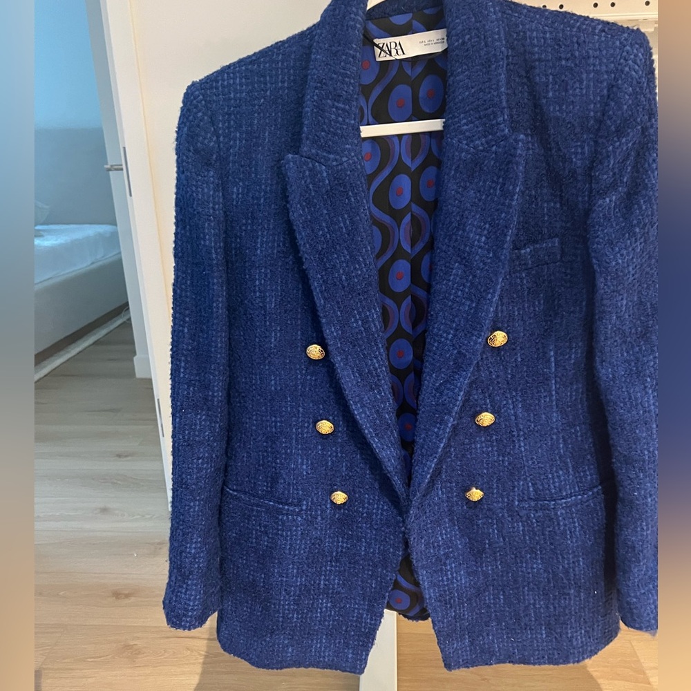 Blue Zara tweed blazer